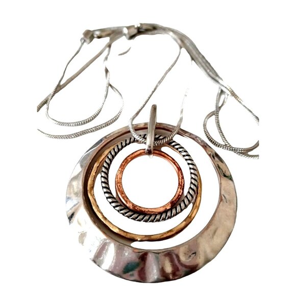 Scroll & Vine Concentric Circle Pendant Necklace Modernist Adjustable - Picture 5 of 5